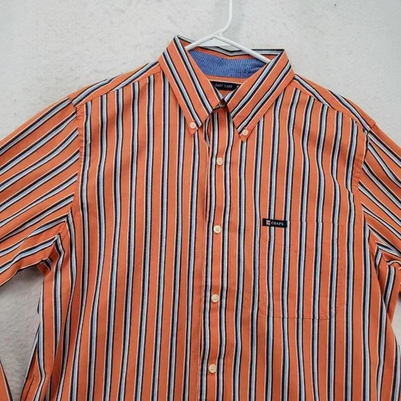 Chaps Shirt Men's Long Sleeve Casual Button Up Striped Oxford Orange Blue Med. - Picture 7 of 12